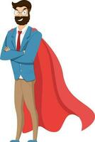 Successful man dressed like super hero standing on white background. Funny cartoon element. vector