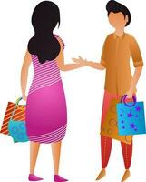 People character holding shoping bags on white background. vector