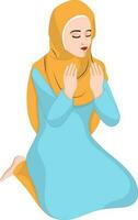 hermosa musulmán mujer en Orando pose. vector