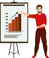 Infographic Report concept element. Illustration of man giving presentation. vector