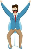 Successful charming businessman character celebrate victory. Businessman rejoice in success. vector