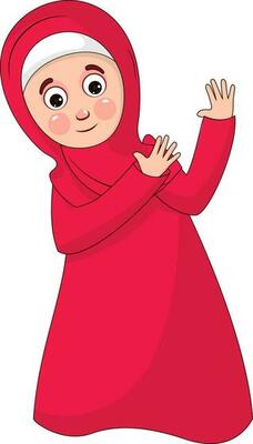 A cute Muslim girl cartoon on white background.