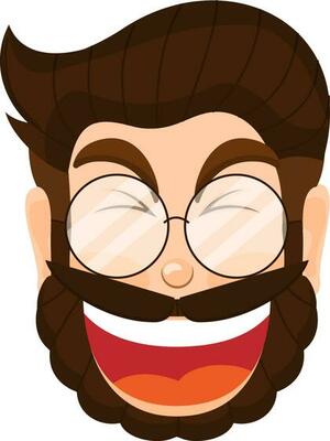 Character of laughing man cartoon face.