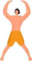 Character of faceless man raising hands up in stylish pose. vector