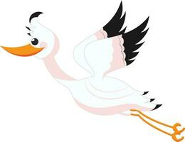 Flying stork cartoon character on white background. vector