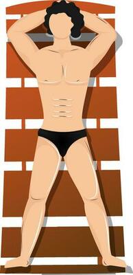 Top view illustration of swimmer man relaxing on the beach bed.