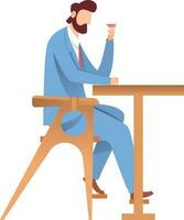 Faceless man drinking sitting on the chair with table. vector