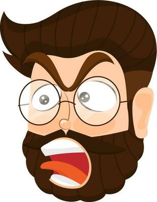 Cartoon man wearing eyeglasses in shout expression.