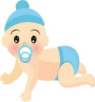 Cute baby drinking milk from pacifier in crawling pose. vector