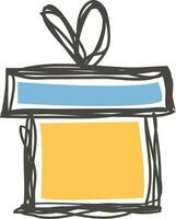 Yellow and blue gift box icon in doodle style. vector