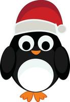 Cartoon baby penguin wearing Santa cap. vector