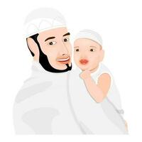 Cartoon character of a father carrying his child in his lap on white background. vector