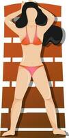 Top view of swimmer woman relaxing on the beach chair. vector