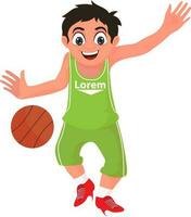 Cute boy playing basketball. vector