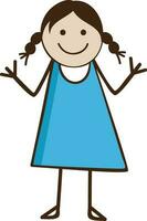 Cartoon little girl in blue dress. vector