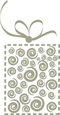 Decorated gray gift box with ribbon.