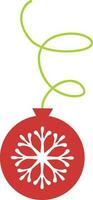 Red christmas ball with green ribbon. vector