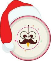 Character of colorful alarm clock with christmas hat. vector