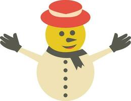 Snowman wearing hat and scarf and open arms. vector