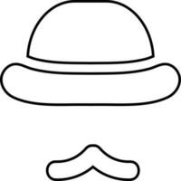 Delgado línea icono de sombrero y Bigote en retro estilo. vector