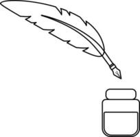 Feather pen with inkwell in illustration. vector