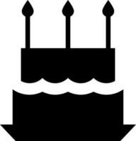 Black and White cake with burning candles icon. vector