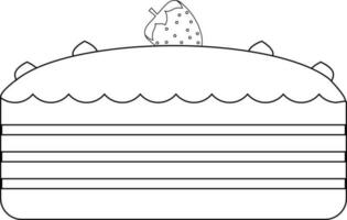 Black line art illustration of cake decorated with strawberry. vector