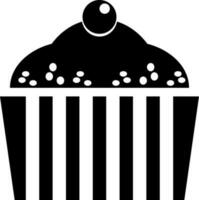 Black and White cherry cupcake icon in flat style. vector