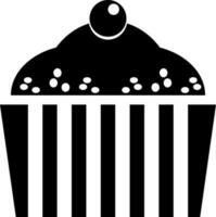 Black and White cherry cupcake icon in flat style. vector