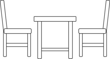 Black line art illustration of table with chairs icon. vector