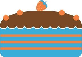 Blue and brown cake decorated with orange strawberry. vector