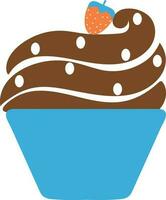 Blue and brown cupcake decorated with orange strawberry. vector