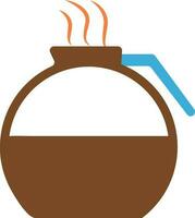 Hot teapot in brown and blue color. vector