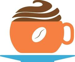 Decorated coffee cup with plate made by orange and blue color. vector