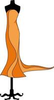 Stylish orange color gown on mannequin. vector