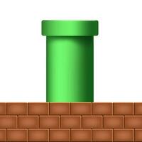 3D Brick Wall and Green Pipe Cute Cartoon Vector