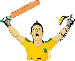 Cricket batsman champion in winning pose. vector