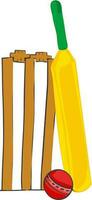 Illustration of ball, bat and wicket for Cricket. vector