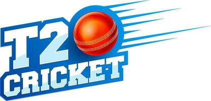 Glossy blue text T20 Cricket with red ball. vector