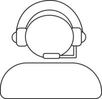 Character of faceless man wearing headphone in black line art. vector
