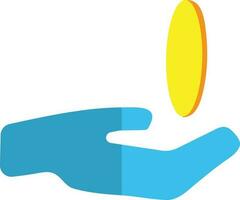 Yellow and orange coin in blue hand. vector