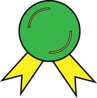 Green badge with yellow ribbon on white background. vector