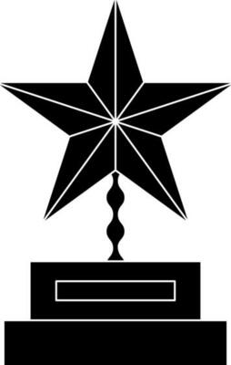 Star trophy award in Black and White color.