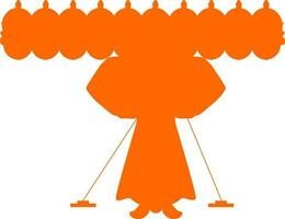 Orange silhouette of ravana with ten heads. vector