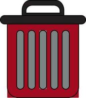 Black line art illustration of a delete box in red and grey color. vector