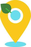 Yellow map pointer with green leaf. vector