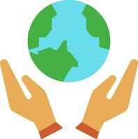 Earth globe save in human hands icon. vector