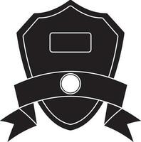 Black and White shield badge with ribbon. vector