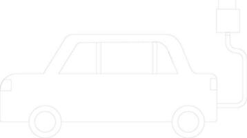 Black line art car with plug in flat style. vector