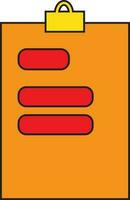 Nota símbolo de naranja portapapeles icono. vector